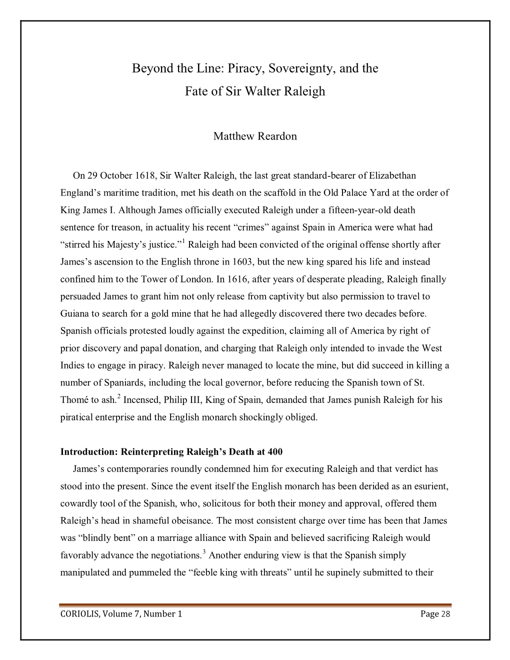 Piracy, Sovereignty, and the Fate of Sir Walter Raleigh