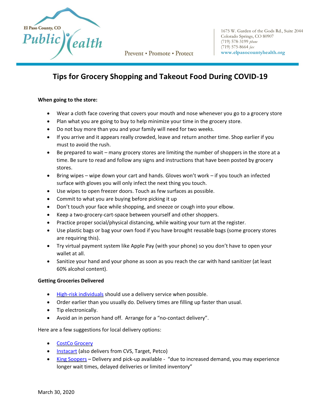 Tips for Grocery Shopping and Takeout Food During COVID-19