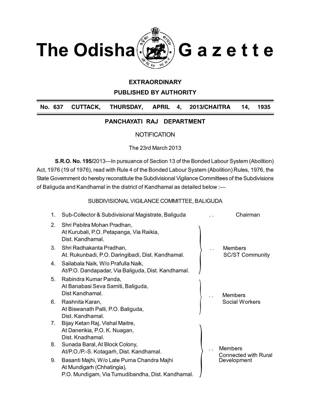 The Odisha G a Z E T T E