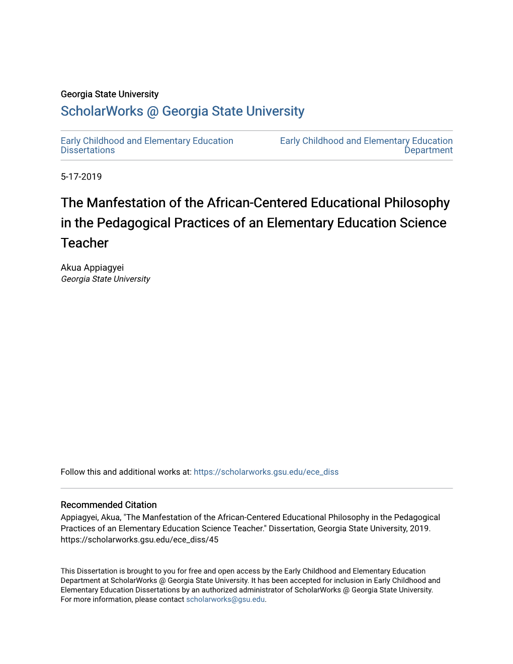 The Manfestation of the African-Centered Educational Philosophy in the Pedagogical Practices of an Elementary Education Science Teacher