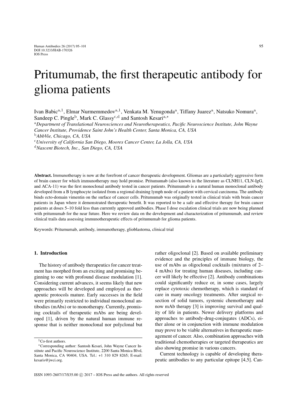 Pritumumab, the First Therapeutic Antibody for Glioma Patients