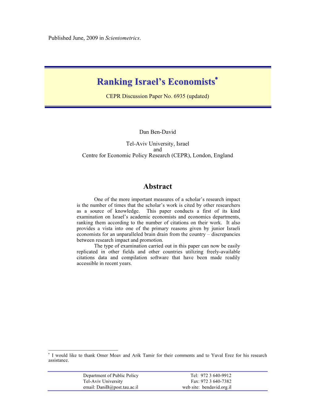 Ranking Israel's Economists