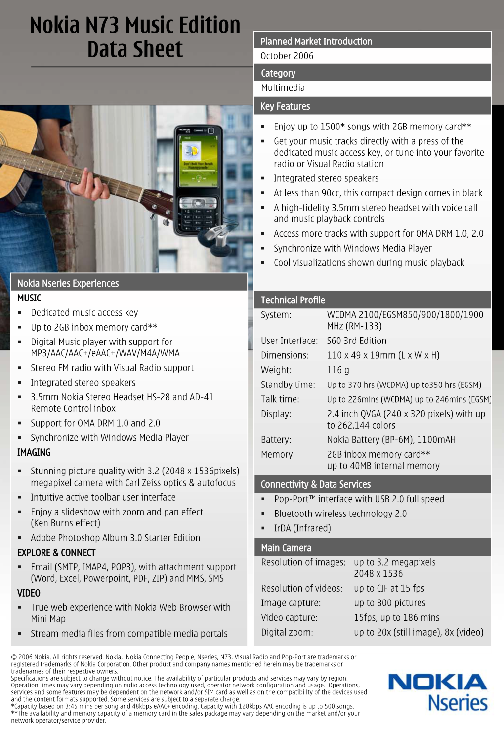Nokia N73 Music Edition Data Sheet