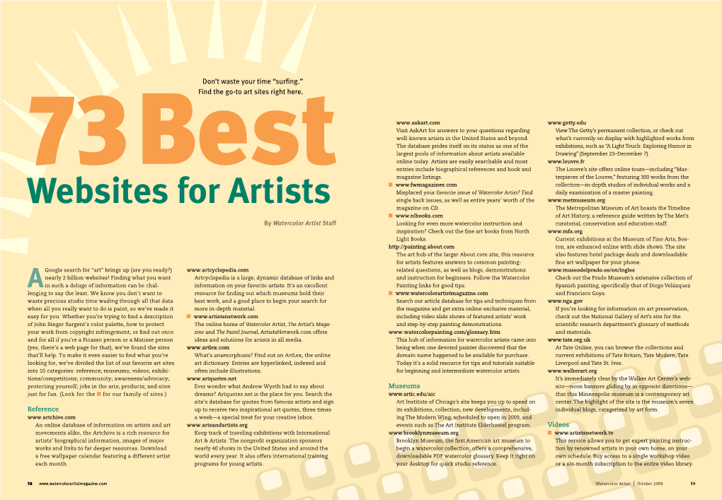 Websites for Artists Single Back Issues, As Well As Entire Years’ Worth of the Magazine on CD