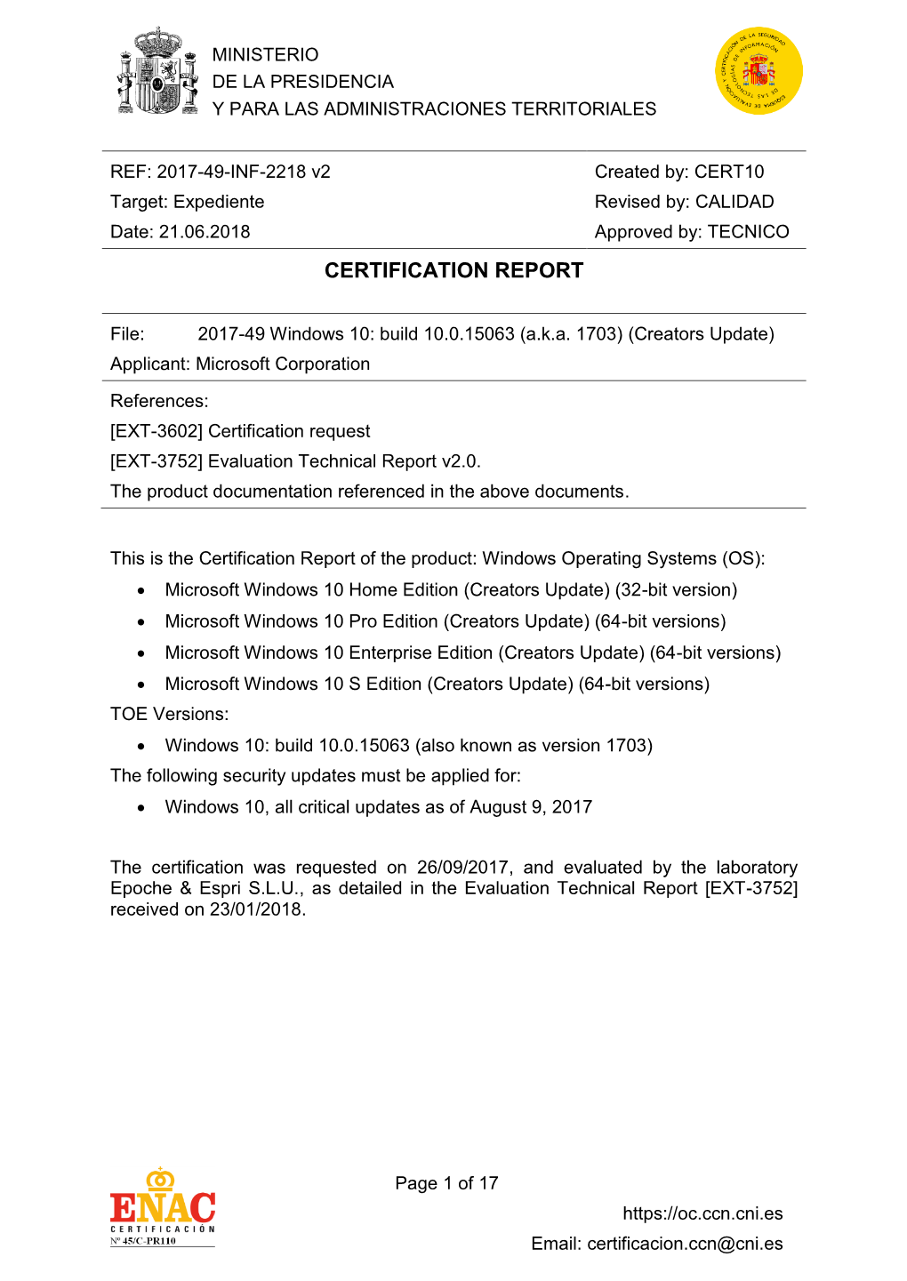 Certification Report