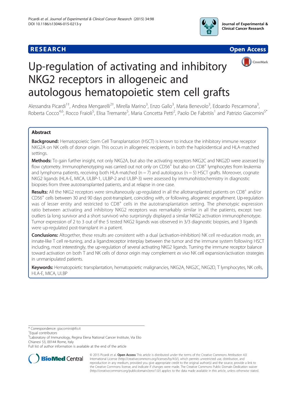 Up-Regulation of Activating and Inhibitory NKG2 Receptors In