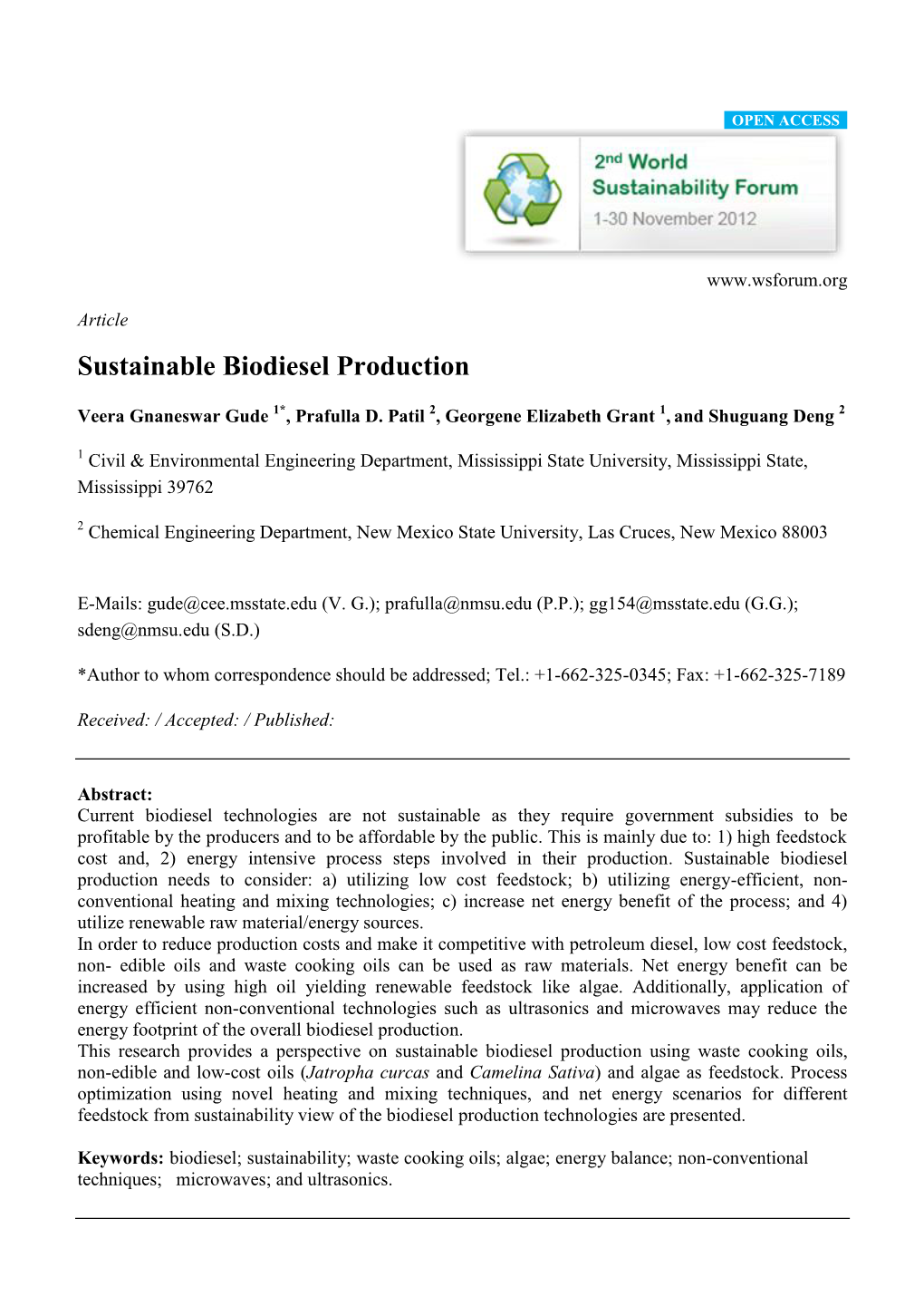 Sustainable Biodiesel Production