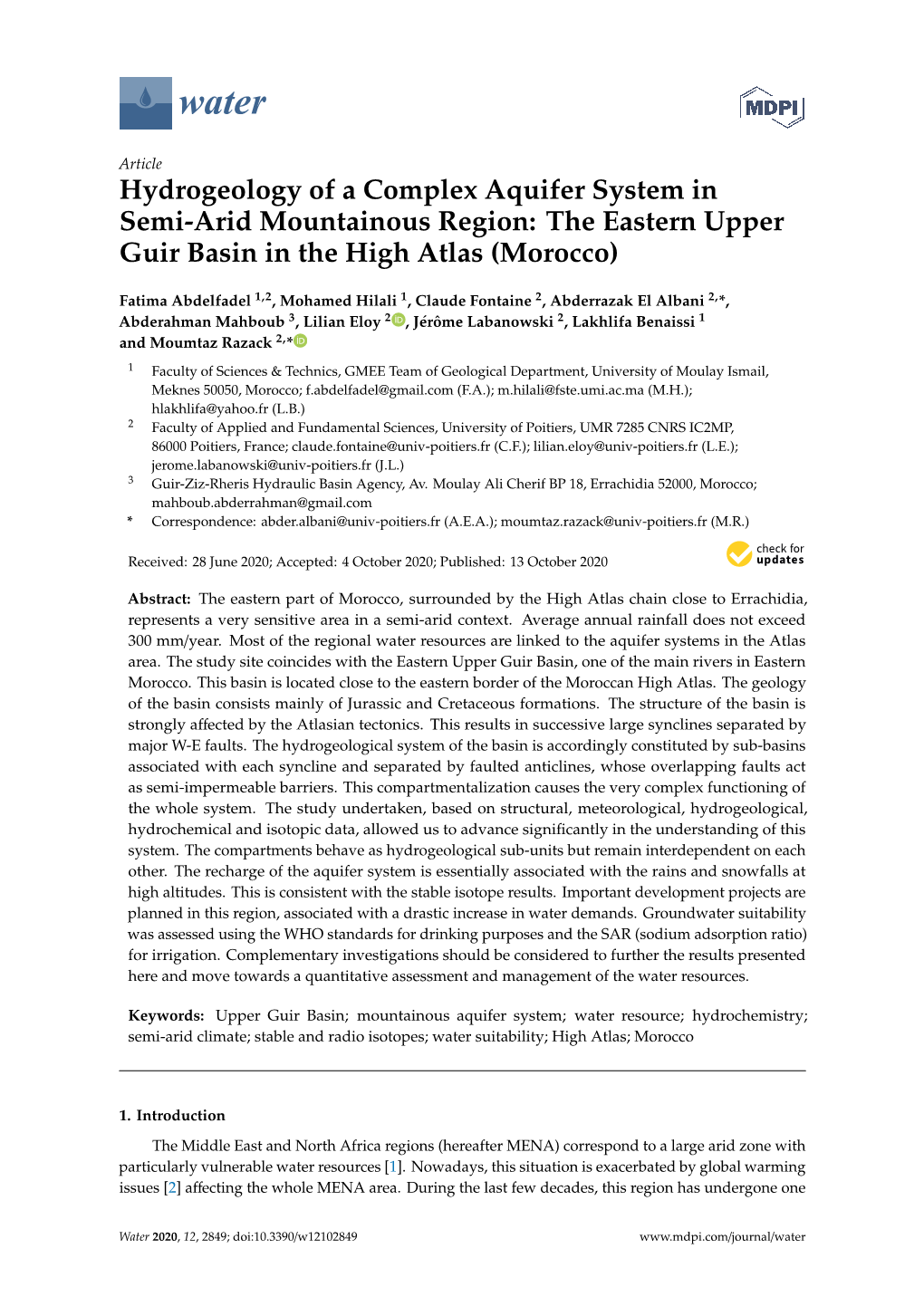 Hydrogeology of a Complex Aquifer System in Semi-Arid Mountainous Region: the Eastern Upper Guir Basin in the High Atlas (Morocco)