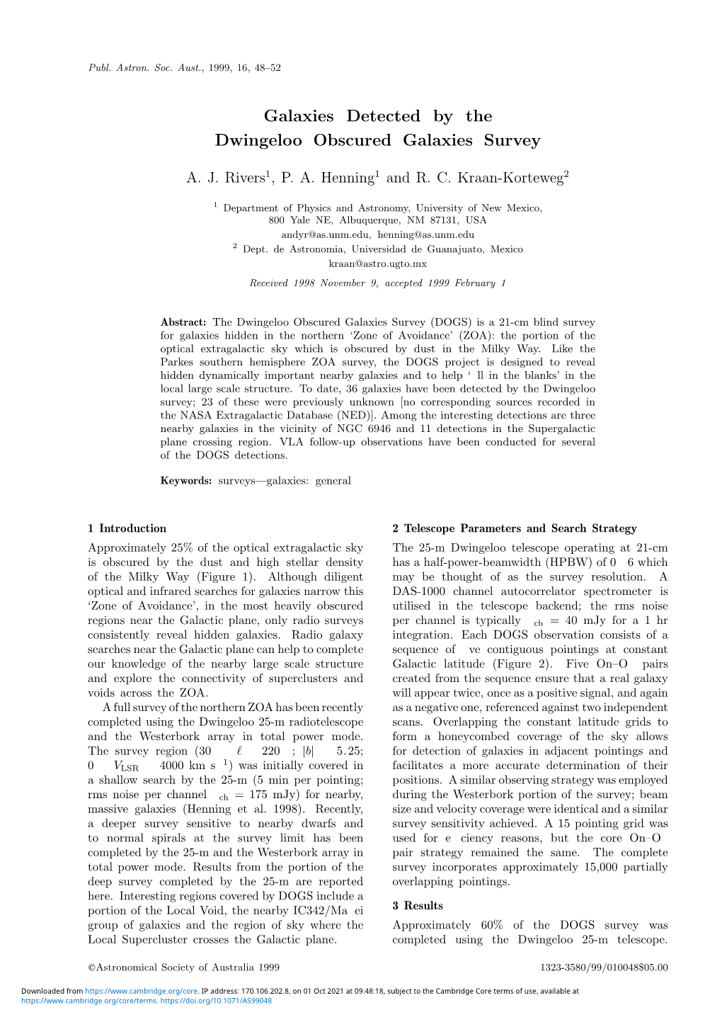 Galaxies Detected by the Dwingeloo Obscured Galaxies Survey