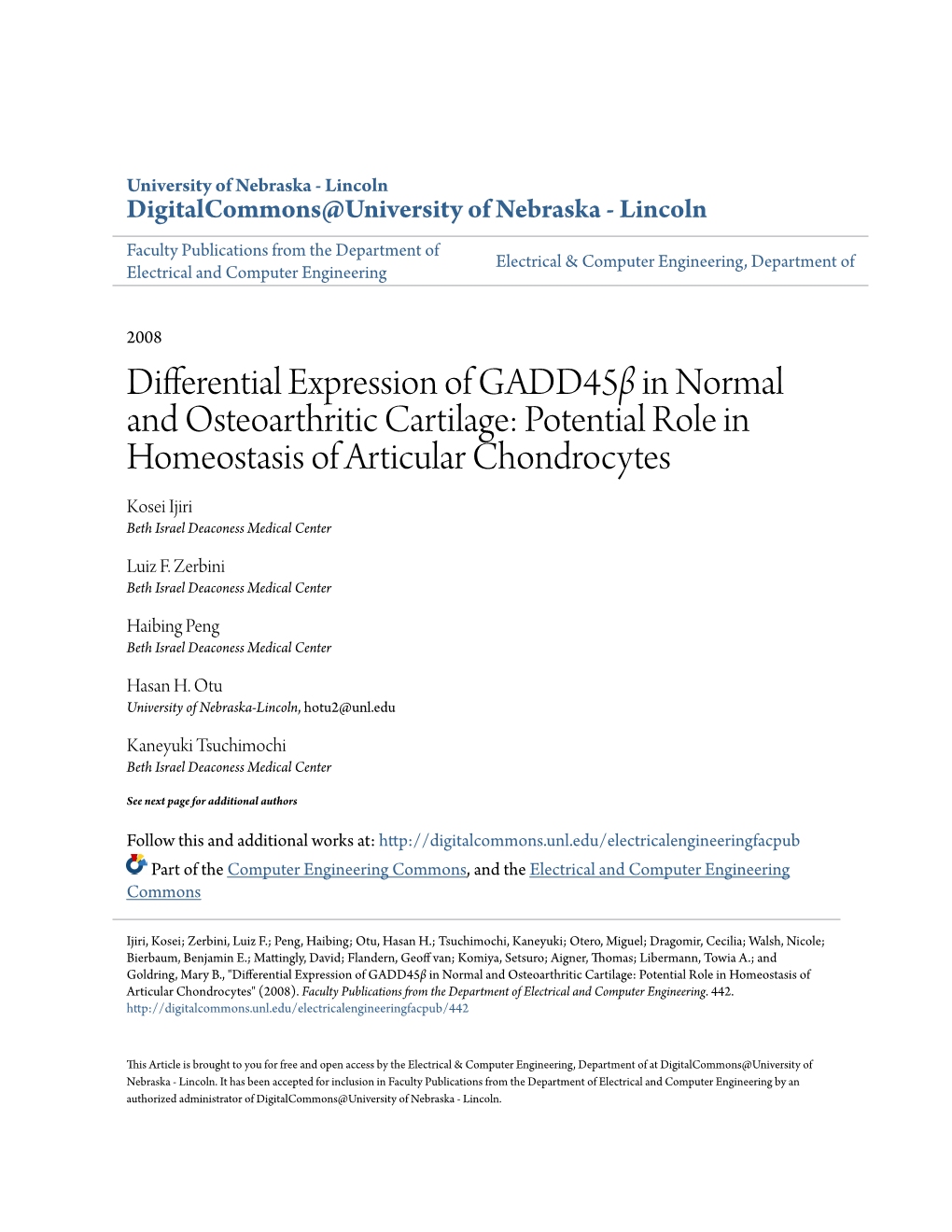 Differential Expression of Gadd45β in Normal and Osteoarthritic Cartilage