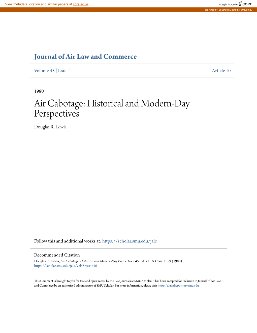 Air Cabotage: Historical and Modern-Day Perspectives Douglas R