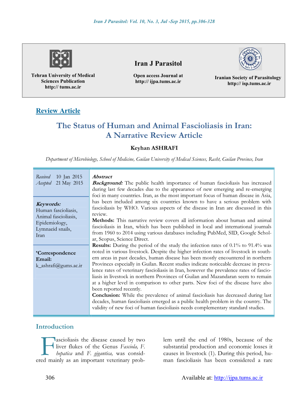 The Status of Human and Animal Fascioliasis in Iran: a Narrative Review Article