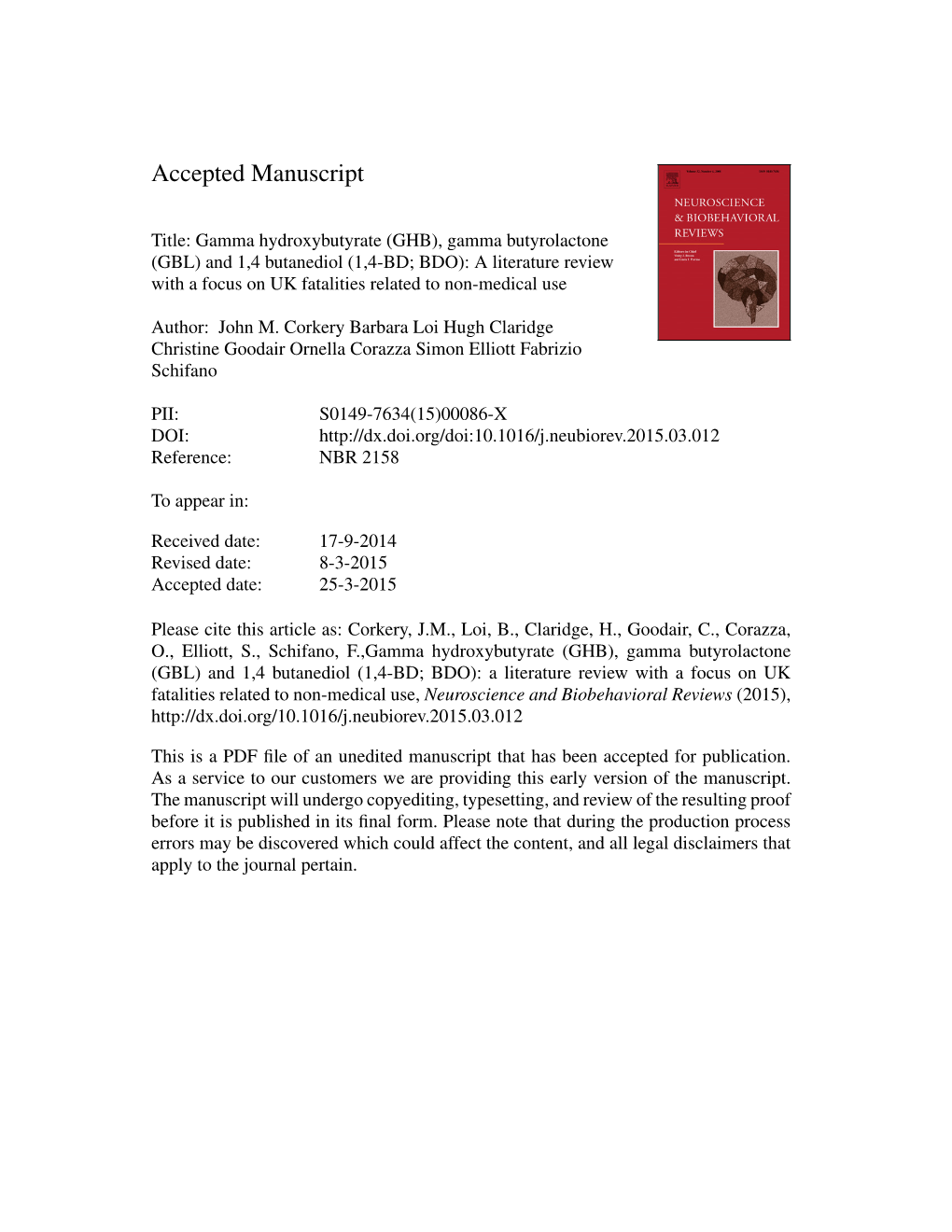 (GHB), Gamma Butyrolactone (GBL) and 1,4 Butanediol (1,4-BD; BDO): a Literature Review with a Focus on UK Fatalities Related to Non-Medical Use