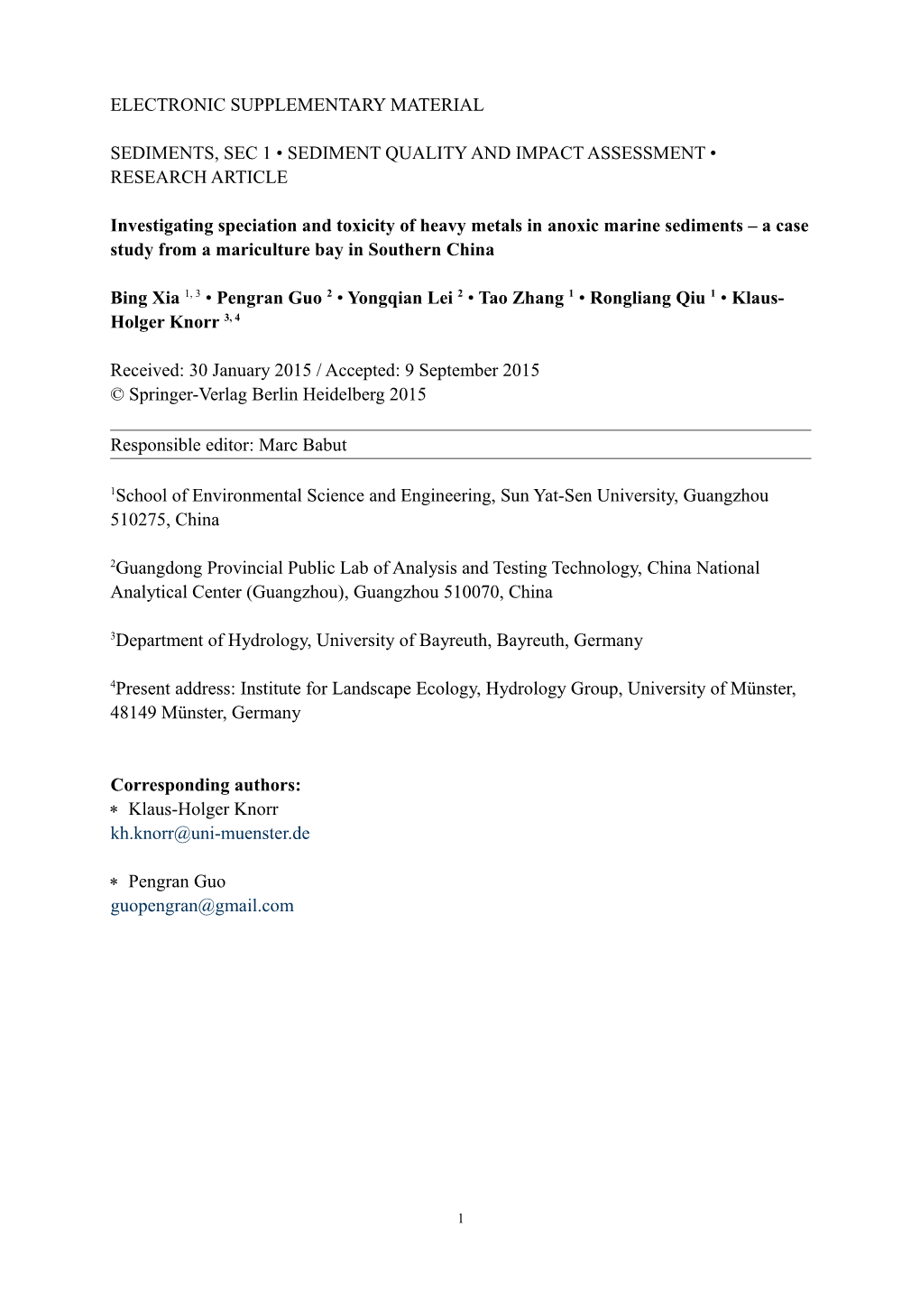 Sediments, Sec 1 Sediment Quality and Impact Assessment Research Article