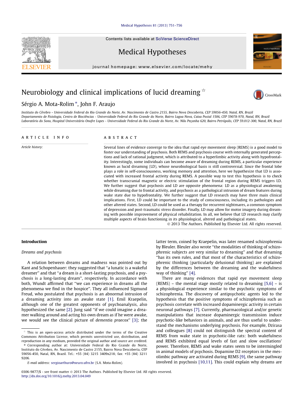 Neurobiology and Clinical Implications of Lucid Dreaming Q ⇑ Sérgio A