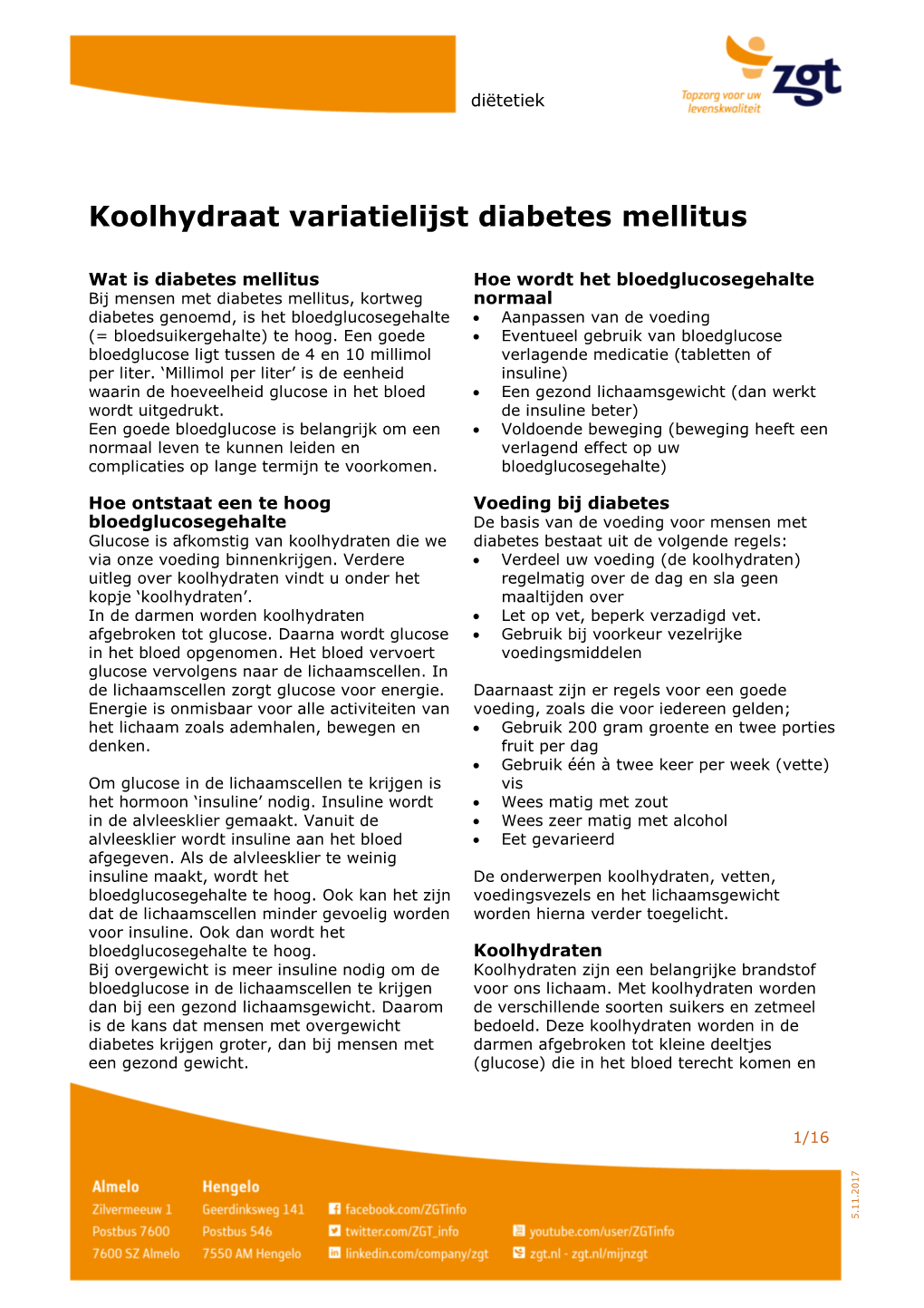 Koolhydraat Variatielijst Diabetes Mellitus