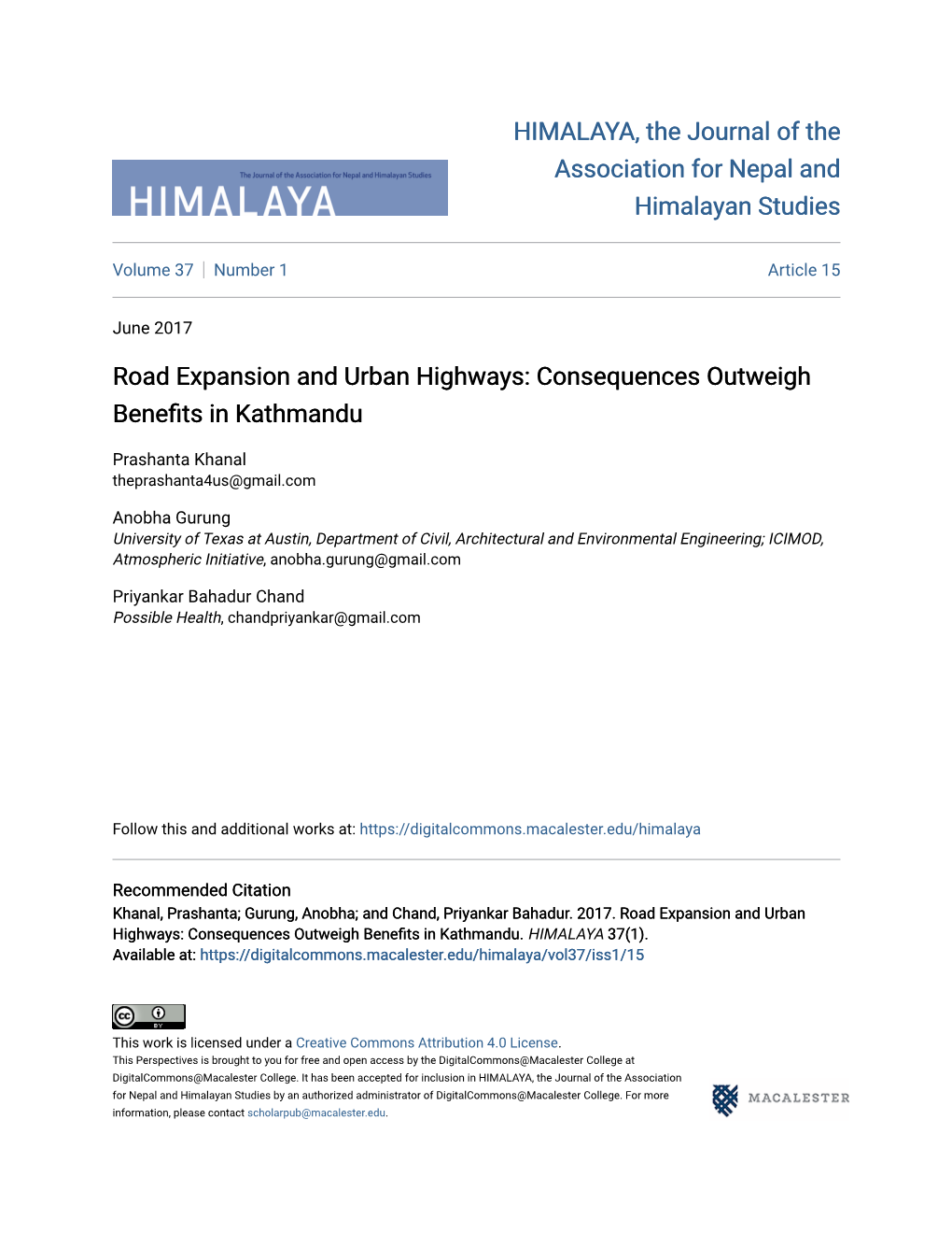 Road Expansion and Urban Highways: Consequences Outweigh Benefits in Kathmandu