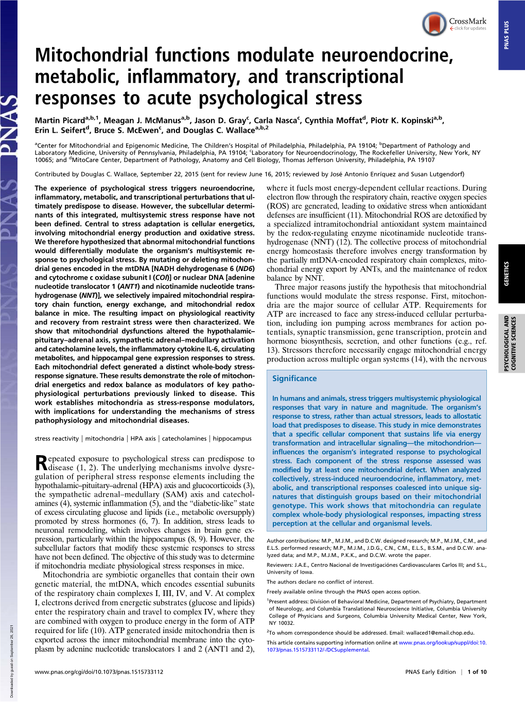 Mitochondrial Functions Modulate Neuroendocrine, Metabolic