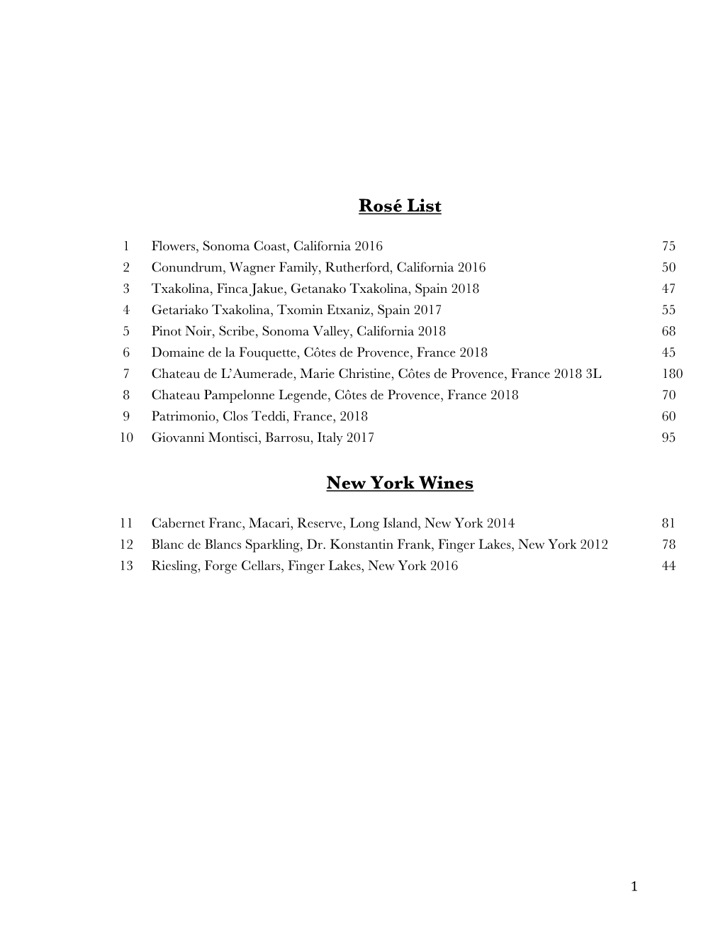 Rosé List New York Wines