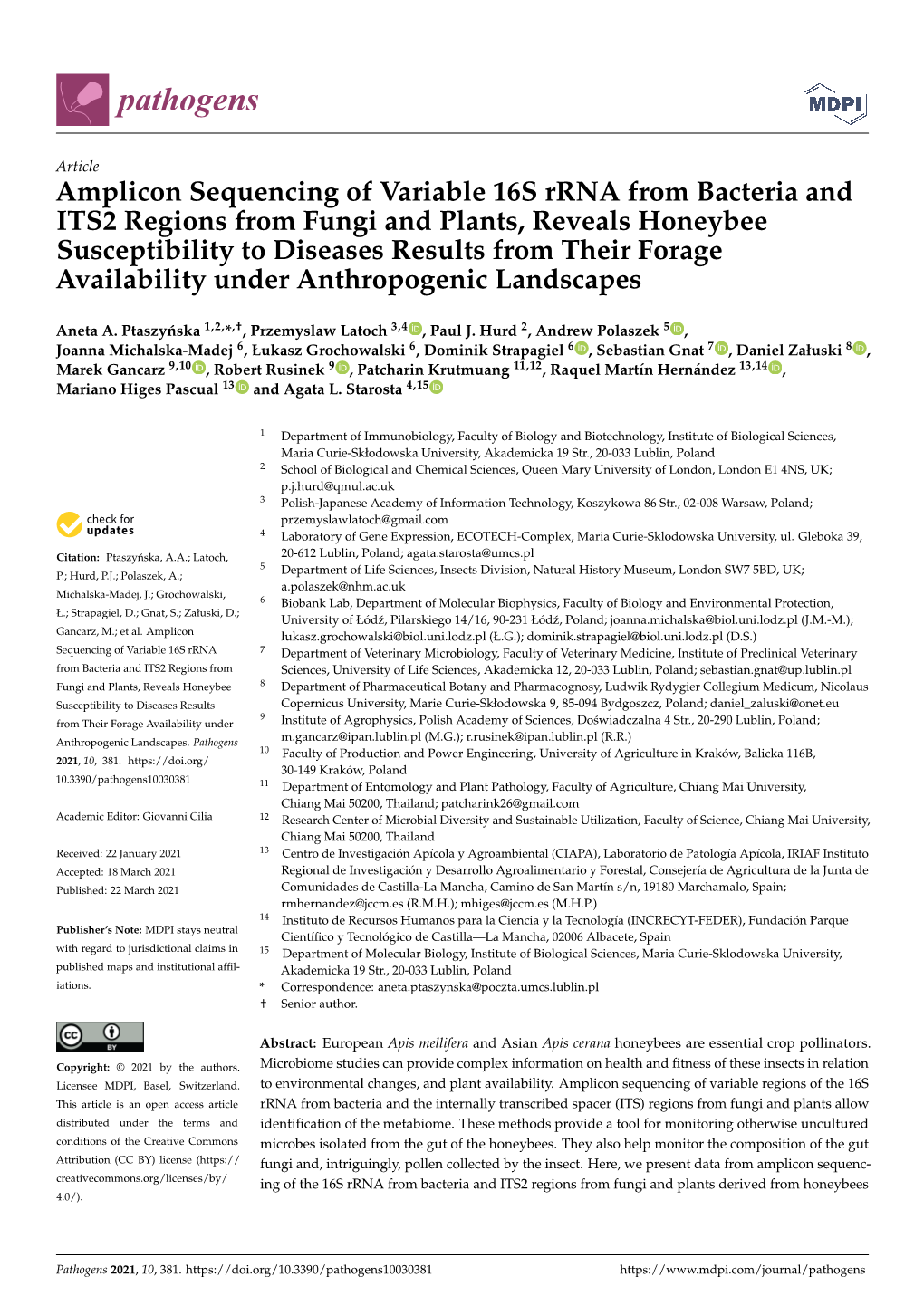 Amplicon Sequencing of Variable 16S Rrna from Bacteria and ITS2