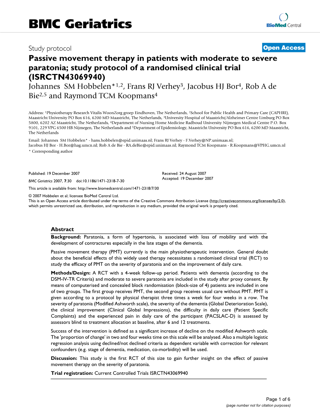 Passive Movement Therapy in Patients with Moderate to Severe Paratonia