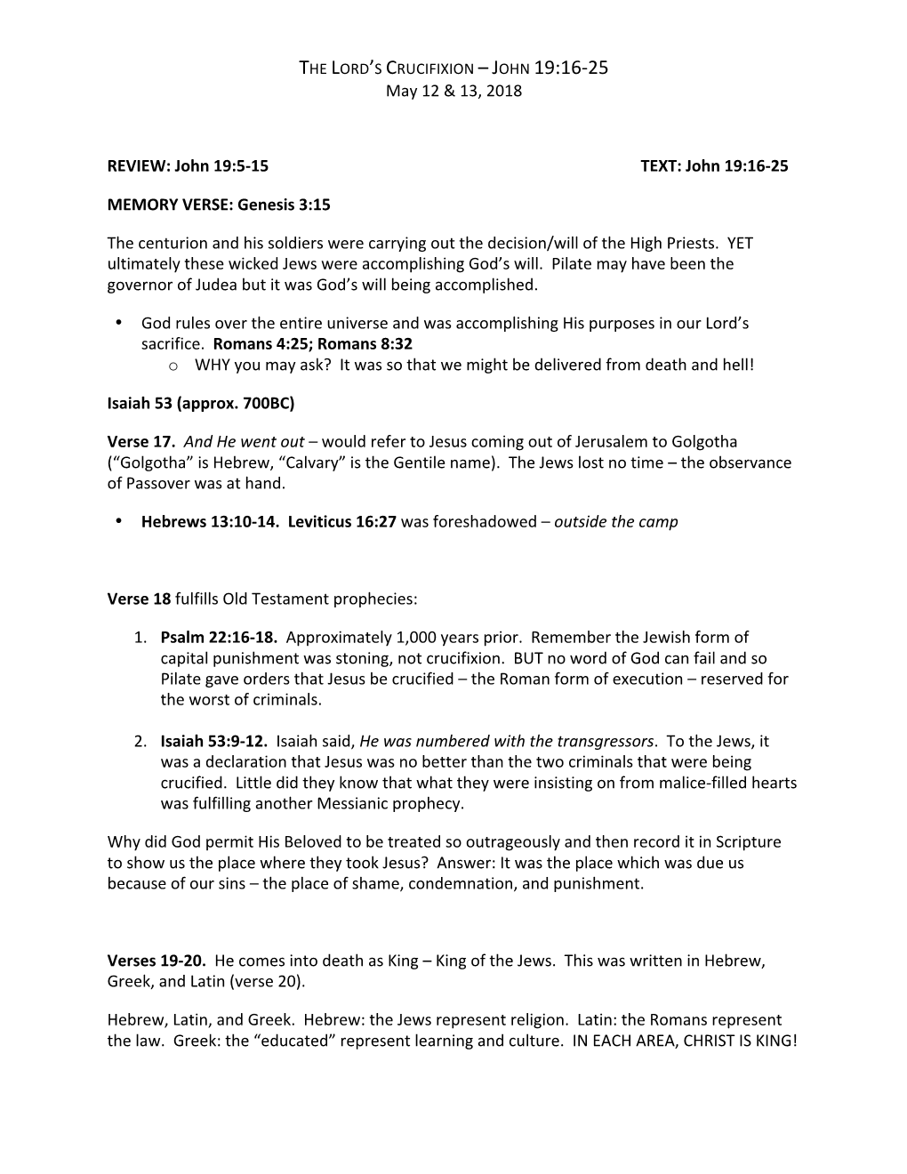 John 19.16-25 Handout the Lord's Crucifixion