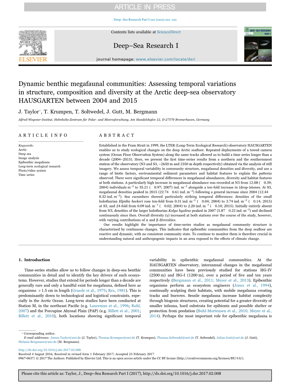 Dynamic Benthic Megafaunal Communities Assessing Temporal