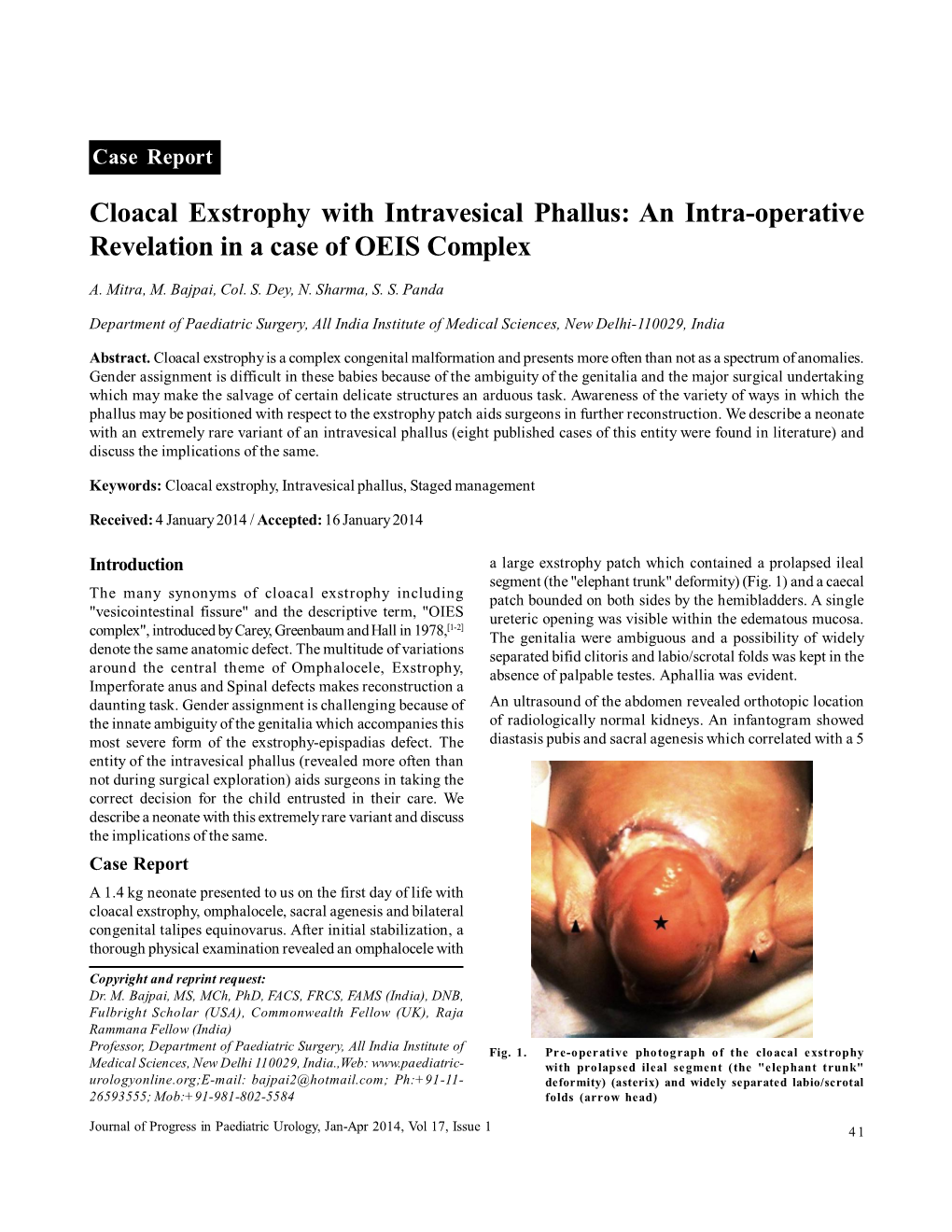 Cloacal Exstrophy with Intravesical Phallus: an Intra-Operative Revelation in a Case of OEIS Complex