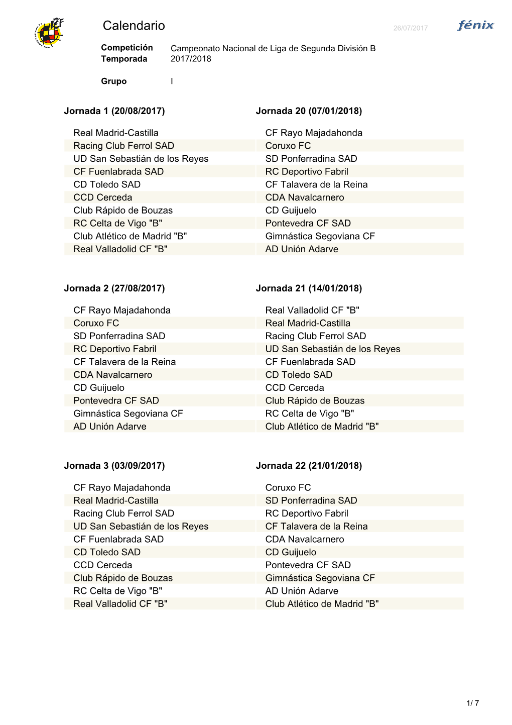 Calendario 26/07/2017