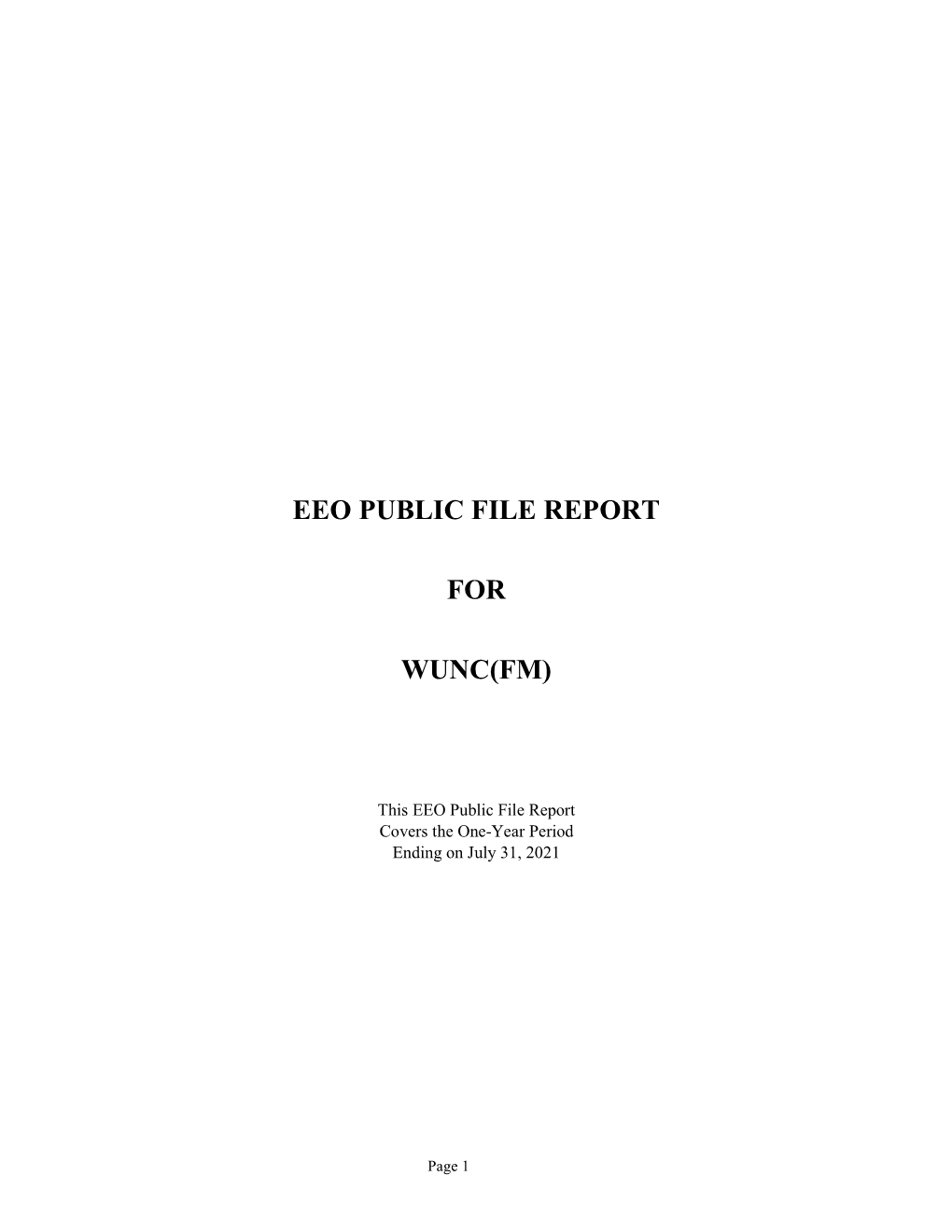 Eeo Public File Report for Wunc(Fm)