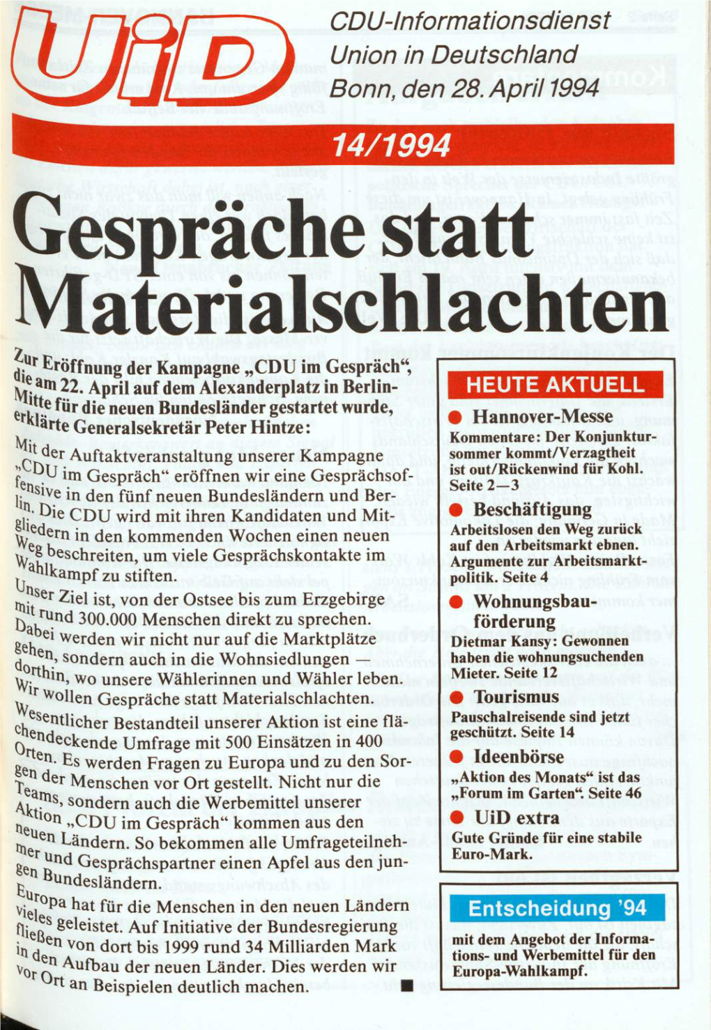 UID 1994 Nr. 14, Union in Deutschland