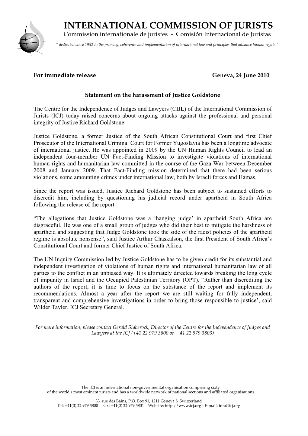 OPT-Statement Harassment Goldstone-Press Release-2010