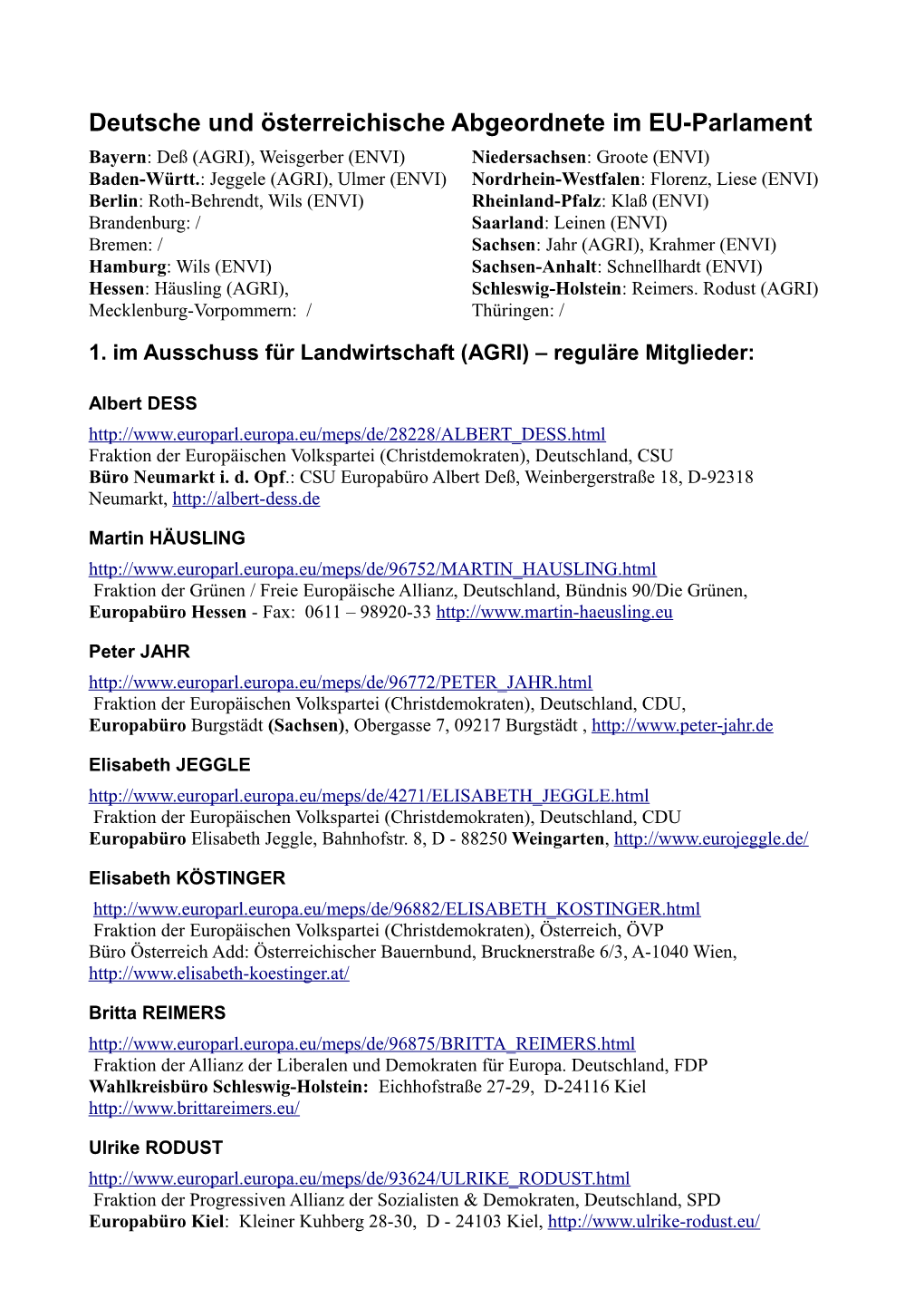 Deutsche Und Österreichische Abgeordnete Im EU-Parlament