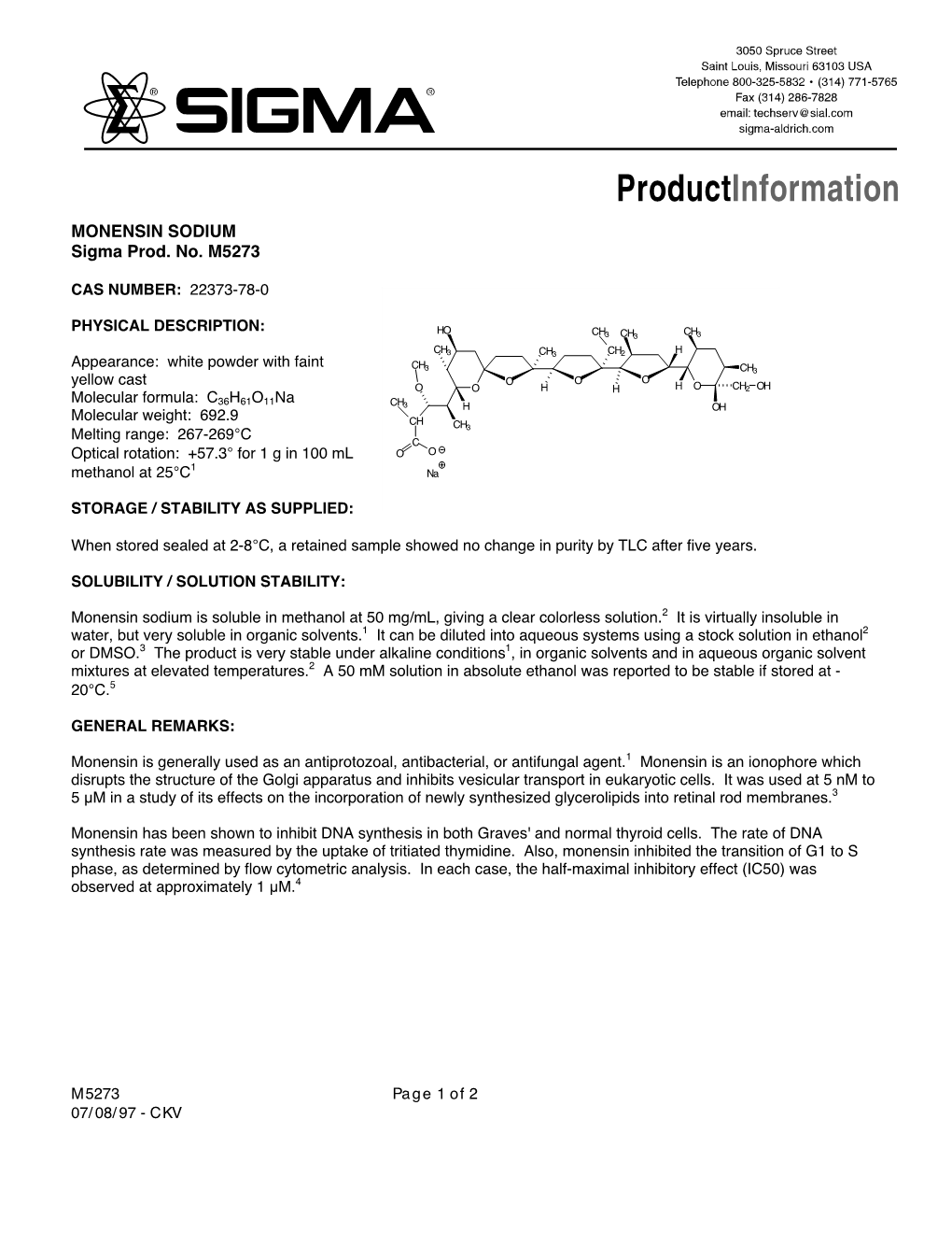 Monensin Sodium Salt (M5273)