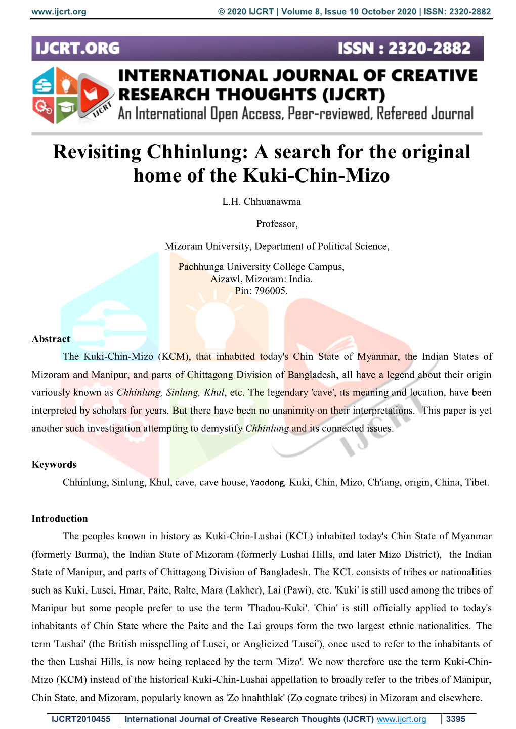 Revisiting Chhinlung: a Search for the Original Home of the Kuki-Chin-Mizo L.H