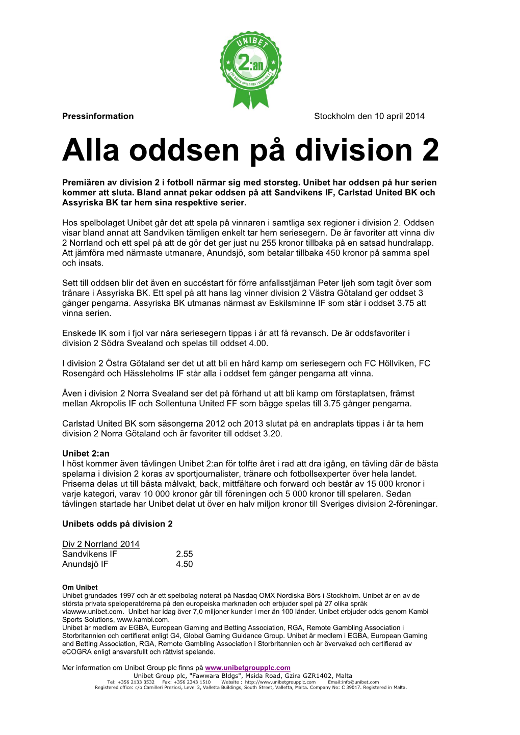 Alla Oddsen På Division 2