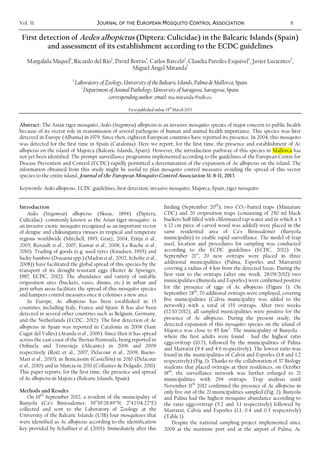 A Questionnaire on Mosquito Nuisance Incidence in Local Authority Regions