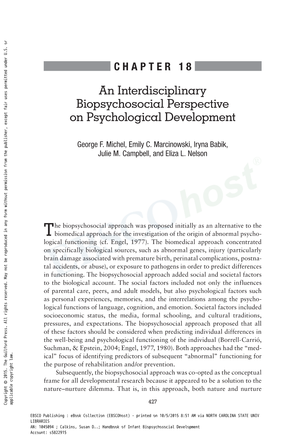 An Interdisciplinary Biopsychosocial Perspective on Psychological Development