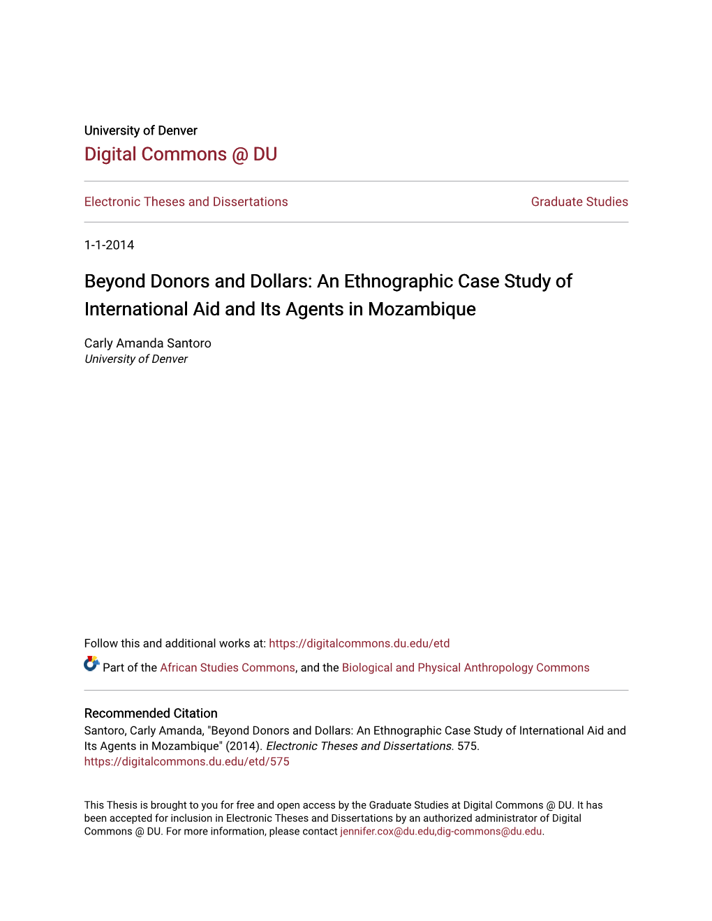 An Ethnographic Case Study of International Aid and Its Agents in Mozambique