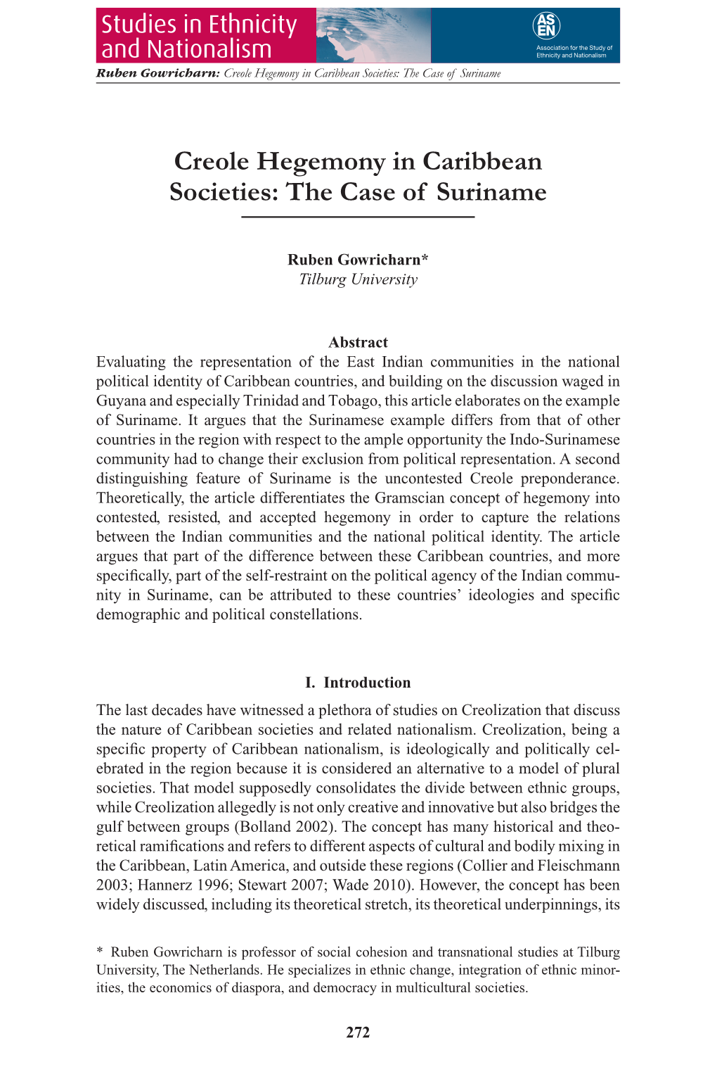 Creole Hegemony in Caribbean Societies: the Case of Suriname