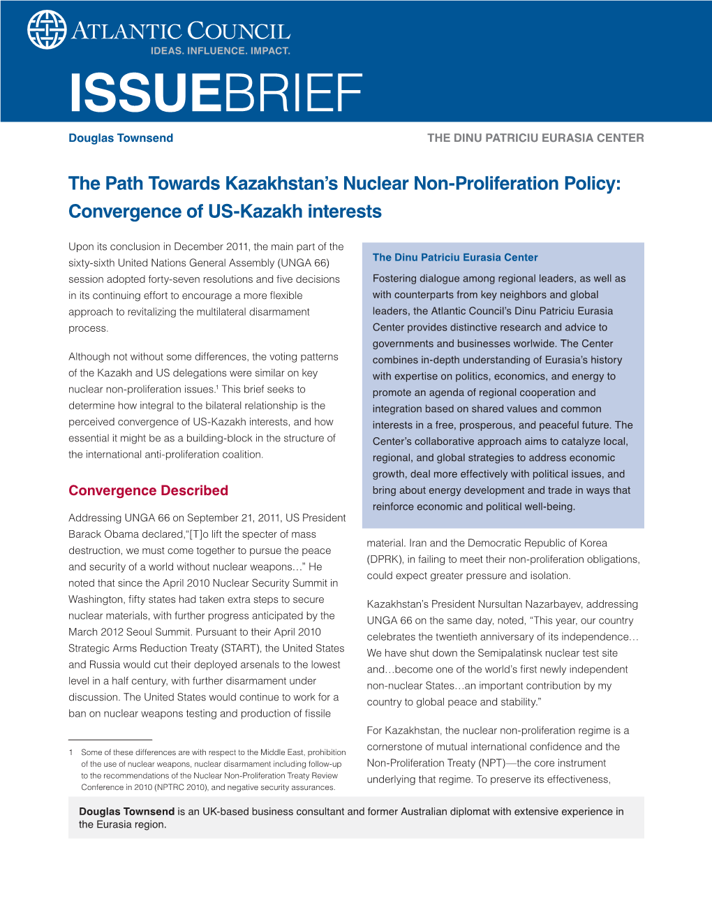 The Path Towards Kazakhstan's Nuclear Non-Proliferation Policy