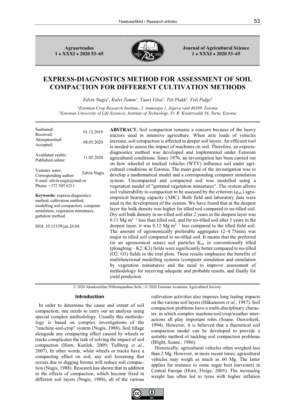 Express-Diagnostics Method for Assessment of Soil Compaction for Different Cultivation Methods