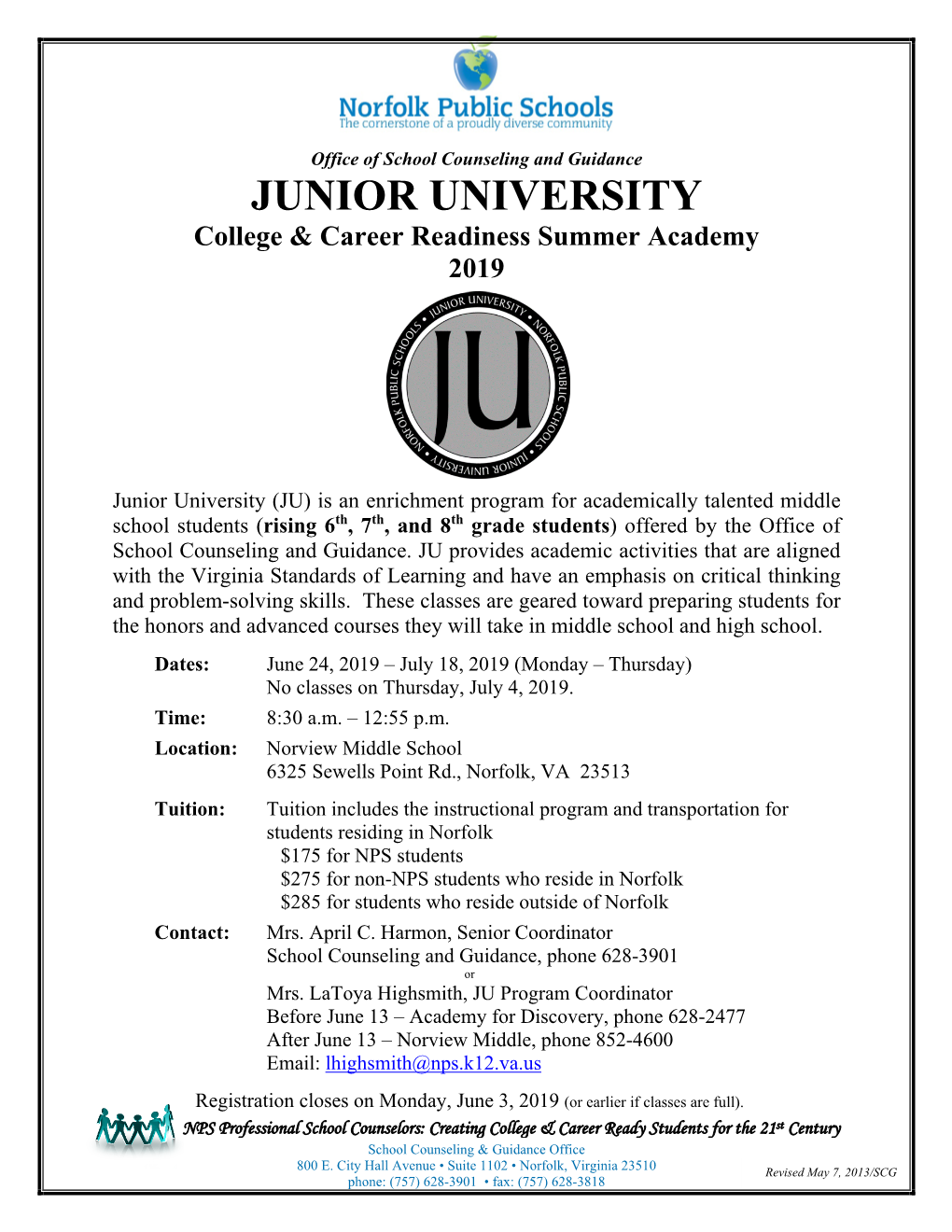 JUNIOR UNIVERSITY College & Career Readiness Summer Academy 2019