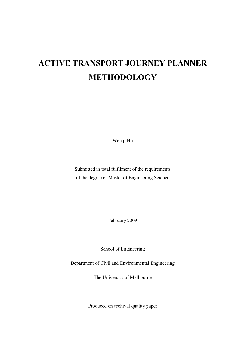 Active Transport Journey Planner Methodology