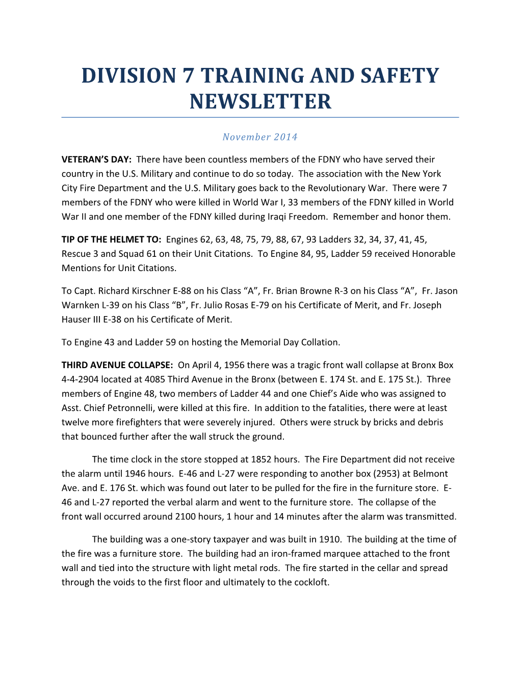 Division 7 Training and Safety Newsletter