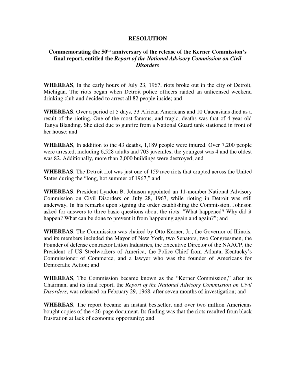 RESOLUTION Commemorating the 50Th Anniversary of the Release Of