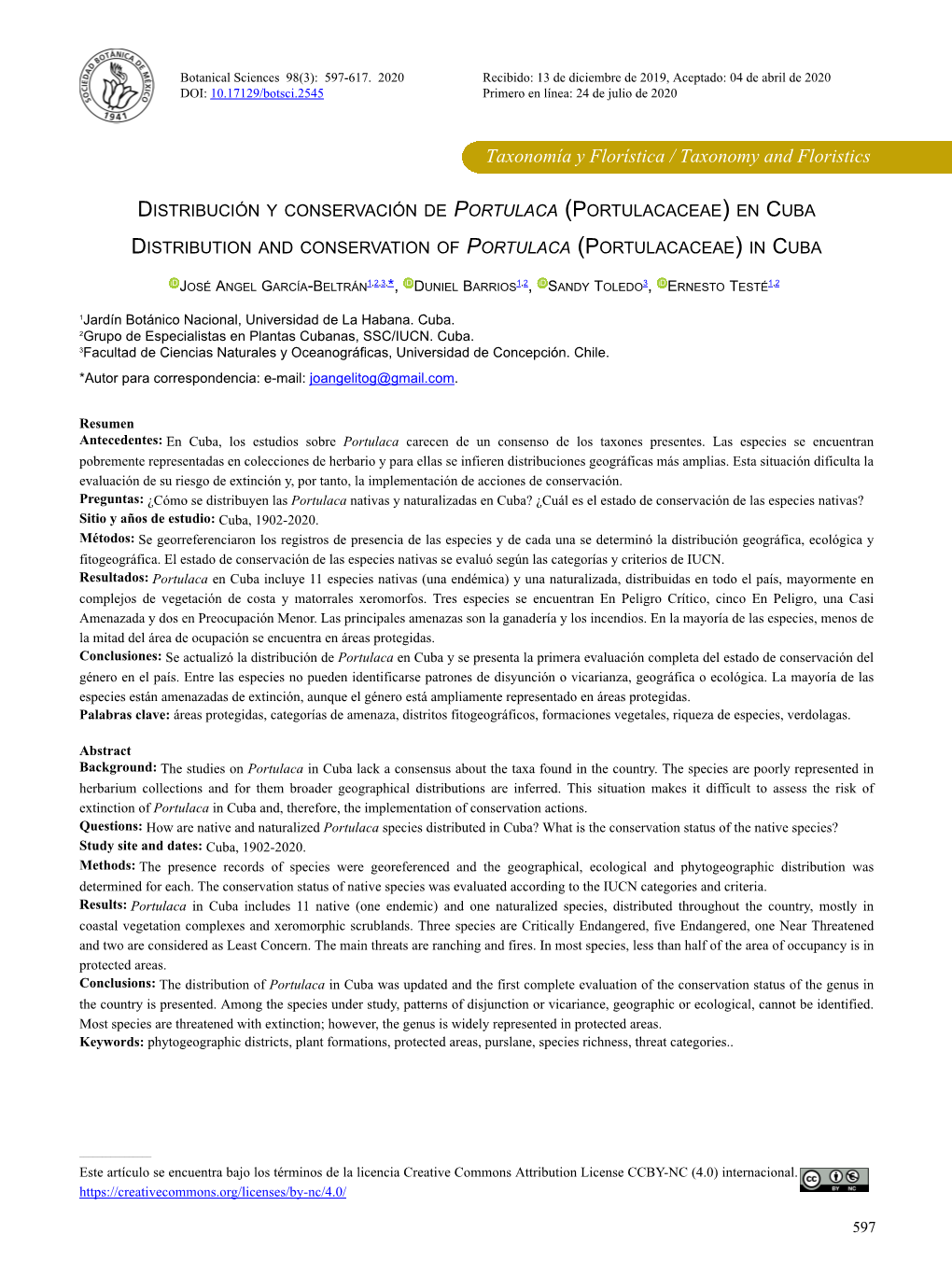 Distribución Y Conservación De Portulaca (Portulacaceae) En Cuba