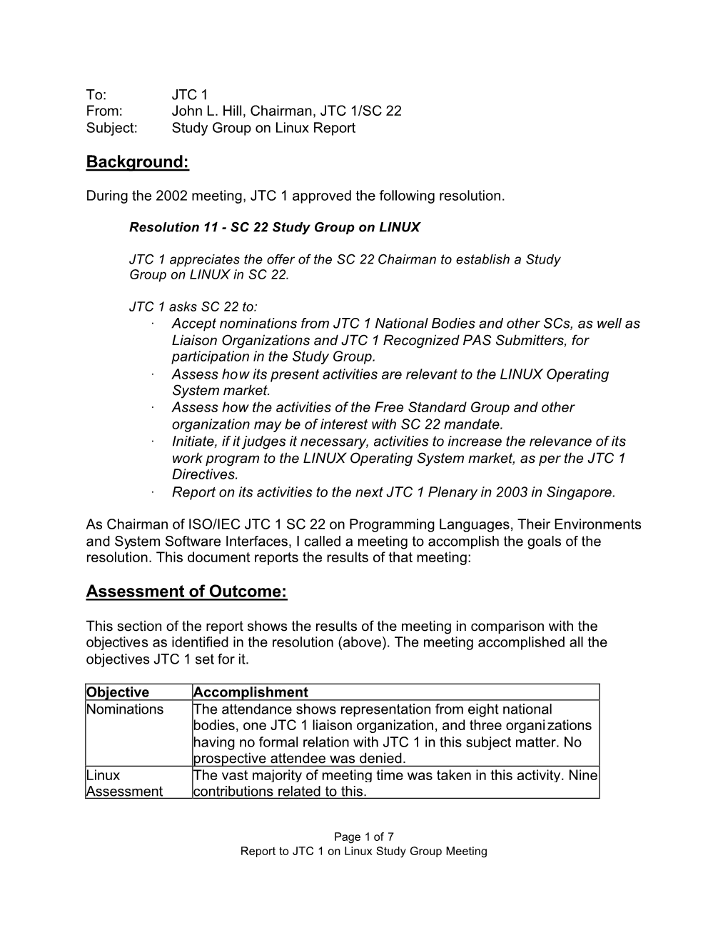 Background: Assessment of Outcome