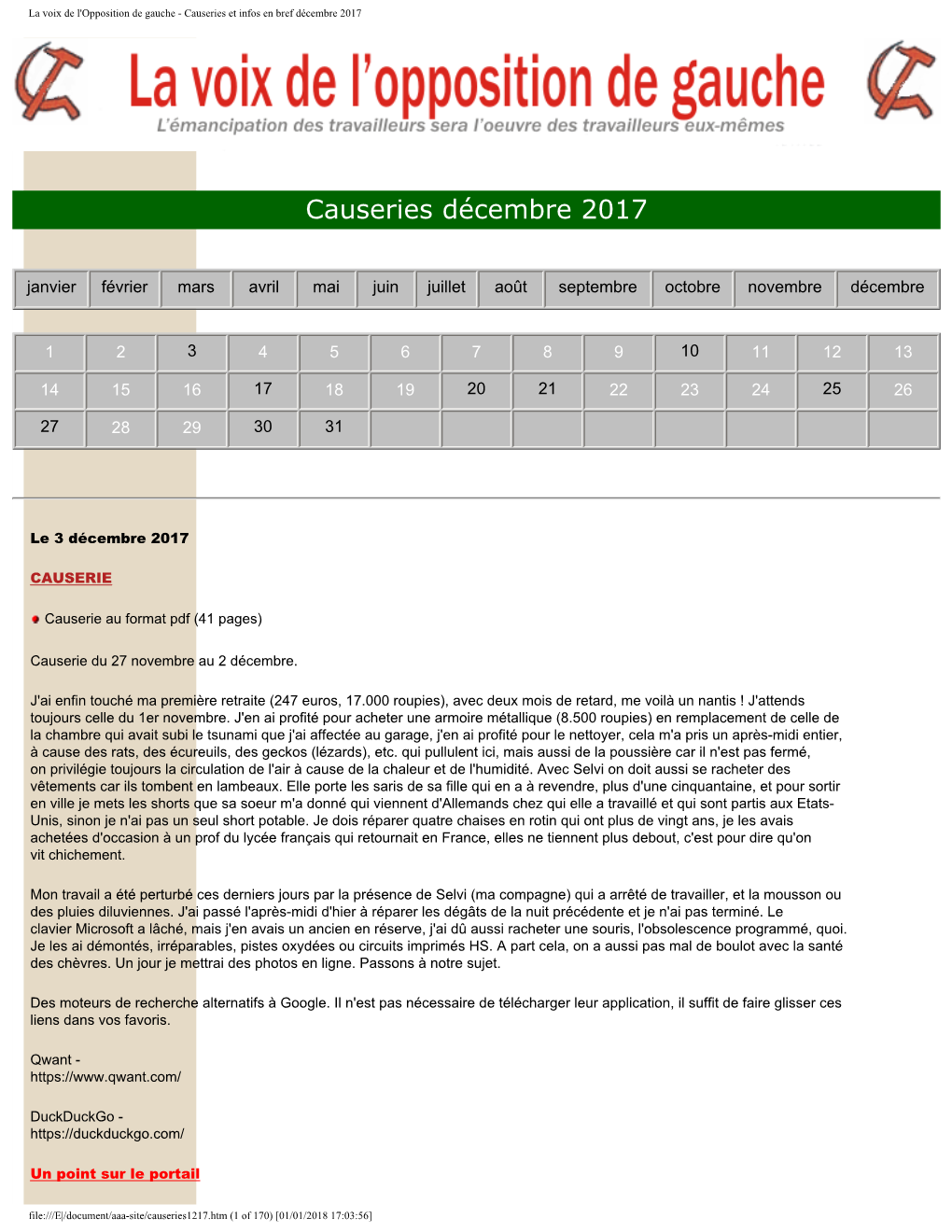 Causeries Et Infos En Bref Décembre 2017