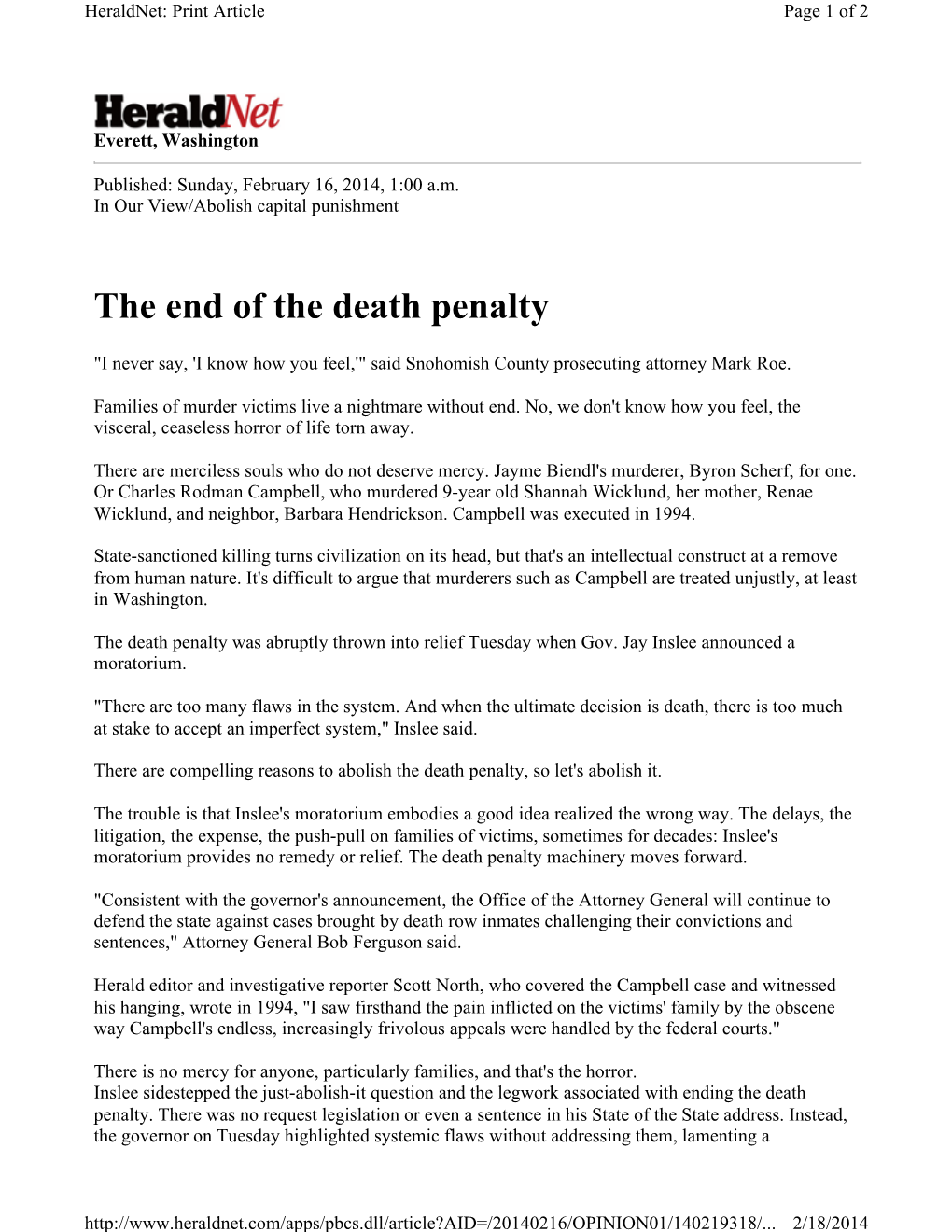 The End of the Death Penalty